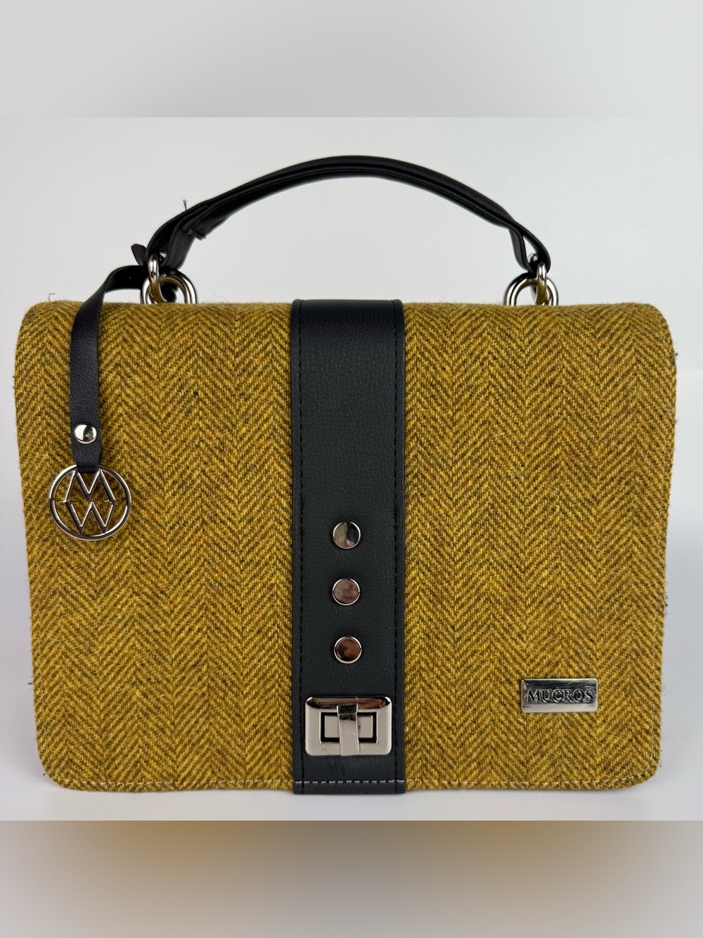 Mucros Weavers Fiona Crossbody Shoulder Bag  Mustard Yellow Herringbone Wool Bag